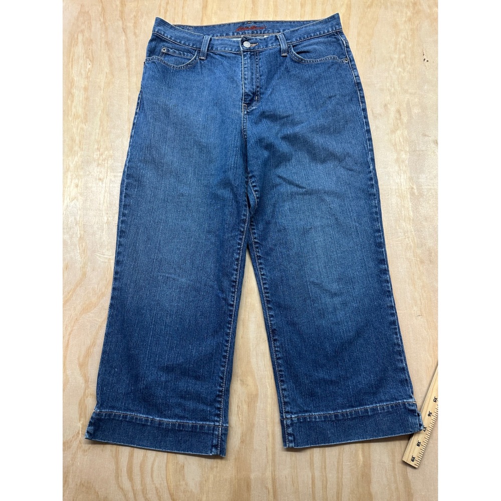 Eddie Bauer Denim Women 12R Blue Jeans Cropped Wide Leg Capris Mid Rise 21817218